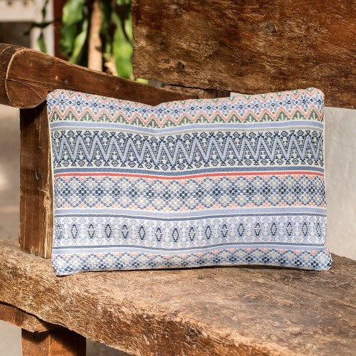 Blue Striped Cotton Cushion Cover Handloomed in Guatemala 'Reef Charm'