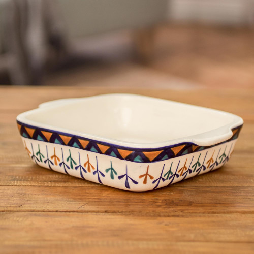 Ceramic Geometric Design Hand Painted Casserole Baking Dish 'Antigua Breeze'