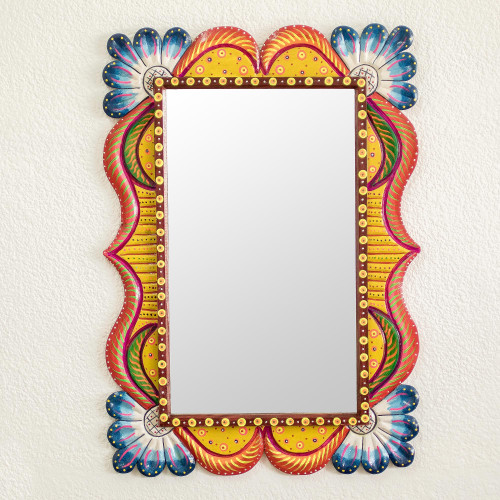 Wood Framed Wall Mirror in Multiple Colors from Guatemala 'Guatemalan View'