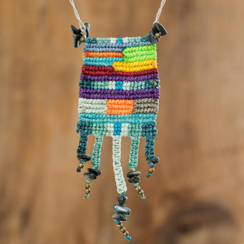 Multi-colored Mosaic-Inspired Macrame Pendant Necklace 'Knotted Mosaic'