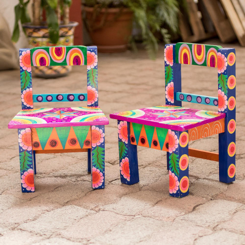 Hand-Painted Decorative Mini Stools from Guatemala 'Guatemala Stars'