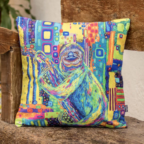 Multicolored Cushion Cover from Costa Rica 'Sloth of Dreams'