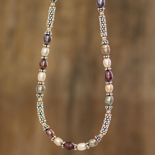 Multicolored Cultured Pearl Beaded Necklace 'Resplendent Colors'
