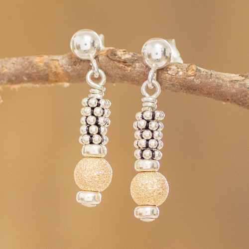 Gold-Accented Sterling Silver Earrings 'Golden Ball'