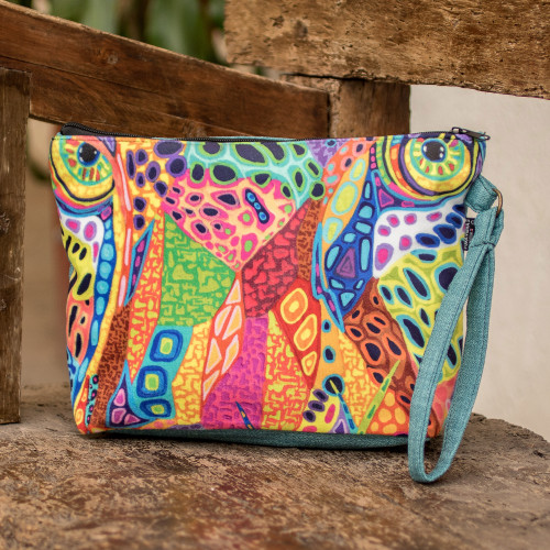 Costa Rican Polyester Wristlet Bag with Tropical Design 'Wild View'