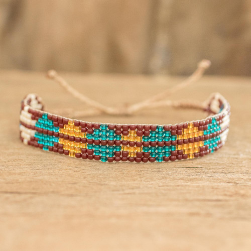 Multicolored Glass Beaded Diamond Wristband Bracelet 'Earth Diamonds'