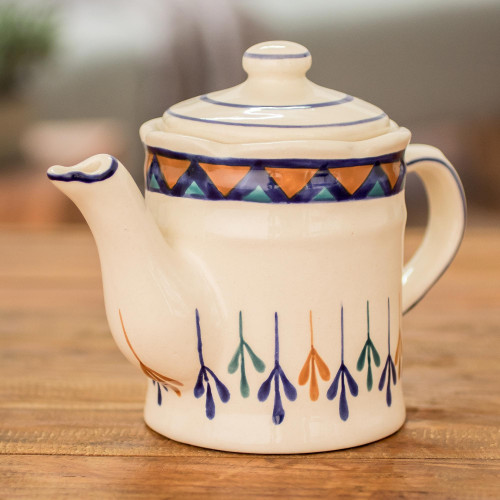 Ceramic Hand Painted Coffeepot with Geometric Design 'Antigua Breeze'