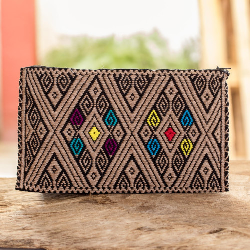 Hand Woven and Embroidered  Clutch With Diamond Pattern 'Woven Diamonds'