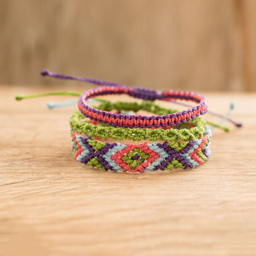 Adjustable Handmade Macrame Bracelets Set of 3 'Colorful Trio'