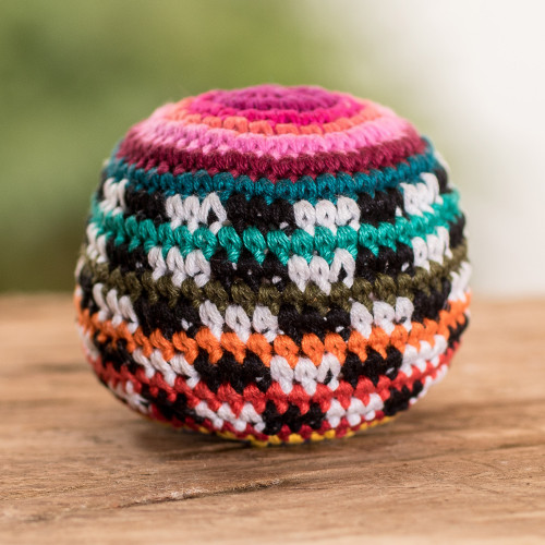 Hand Knit Cotton Hacky Sack Footbag 'Fun on the Run'