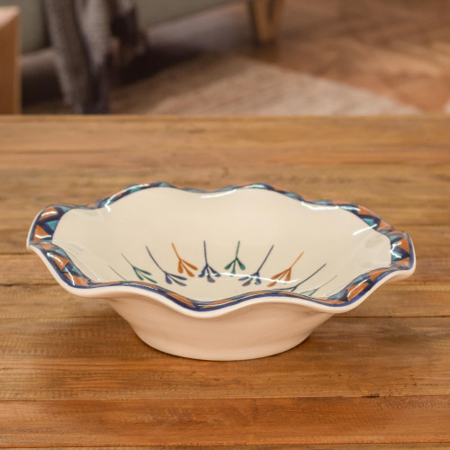 Ceramic Hand-Painted Fruit Bowl with Geometric Design 'Antigua Breeze'