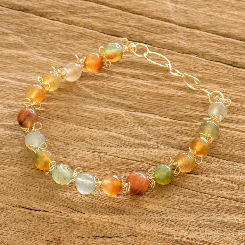 Amber and White Agate Beaded Bracelet from Costa Rica 'Warm Costa Rica'