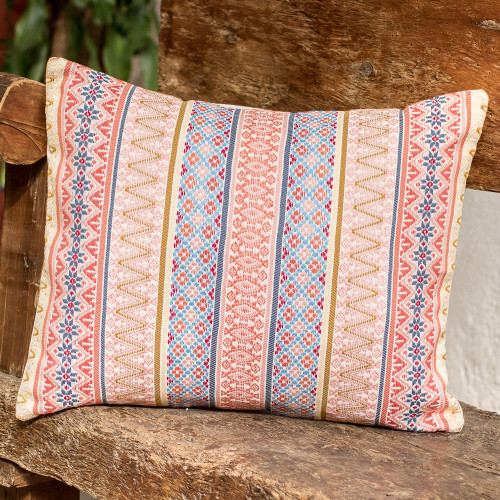 Handloomed Strawberry Cotton Cushion Cover from Guatemala 'Striped Strawberry'