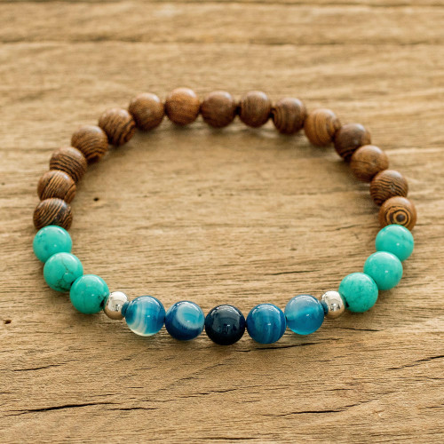 Beaded Bracelet of Agate  Turquoise 'Serene Beach'