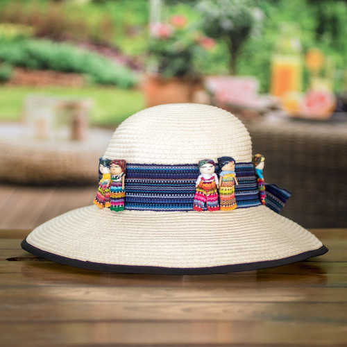 Hand Stitched Hat Band from Guatemala with Worry Dolls 'Problem-Free'