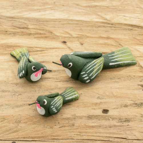 Set of 3 Hummingbird Ceramic Figurines from Guatemala 'Hummingbird Family'