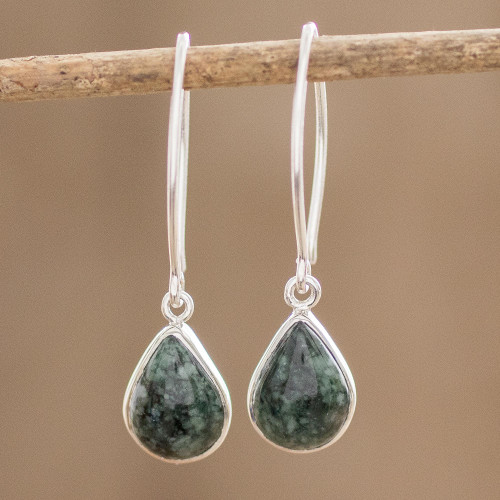 Handmade Jade and Sterling Silver Earrings 'Maya Fortune in Dark Green'