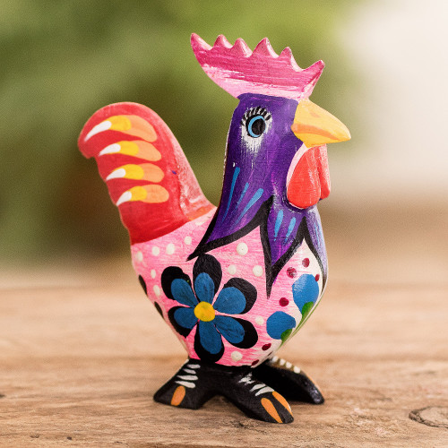 Hand-Carved Multicolor Wood Figurine from Guatemala 'Radiant Rooster'