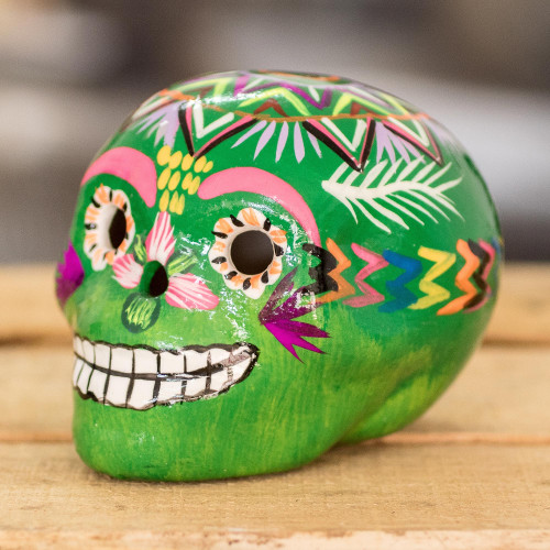 Ceramic Figurine from Guatemala 'Colorful Skull'