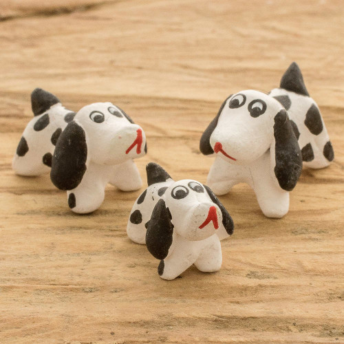 Set of 3 Dalmatian Dog Ceramic Figurines from Guatemala 'Dalmatian Family'