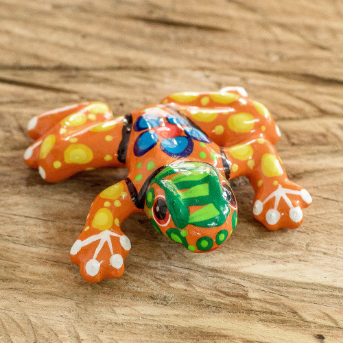 Handcrafted Ceramic Frog Figurine from Costa Rica 'Orange Harmony Frog'