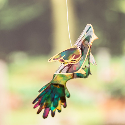 Handcrafted Colorful Bird Recycled Plastic Mobile 'Imagination Wings'