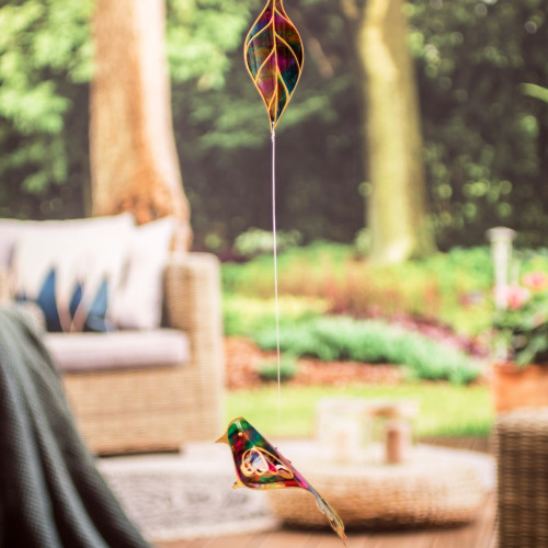 Leafy and Bird-Themed Handcrafted Recycled Plastic Mobile 'Leafy Imagination'