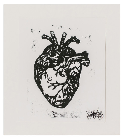 Expressionist Xylograph Print of the Heart from Guatemala 'Striped'