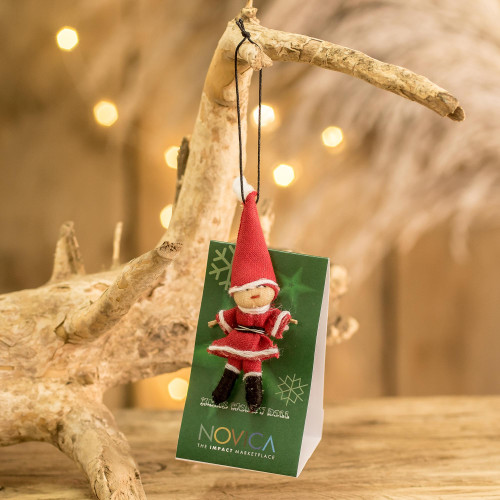 Handcrafted Cotton and Cibaque Santa Claus Worry Doll 'Lucky Santa'