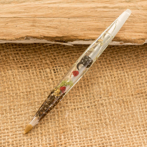 Marine-Themed Resin Pen with Leafy and Stone Details 'Mystic Ray'