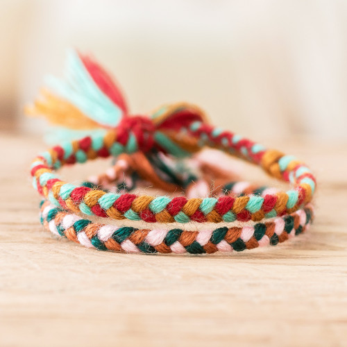 Colorful Pair of Braided Friendship Bracelets from Guatemala 'Stand Together'