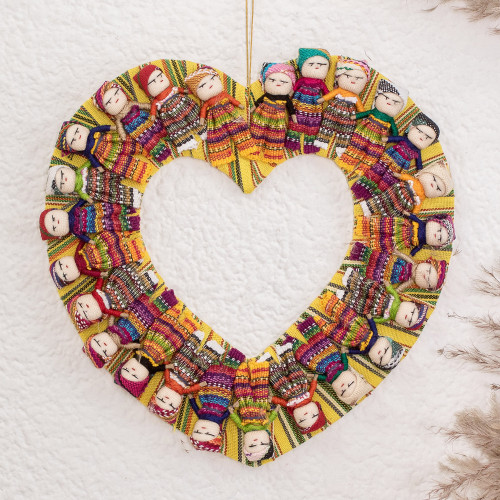 Handcrafted Heart-Shaped Cotton Worry Doll Wreath 'United by Love'