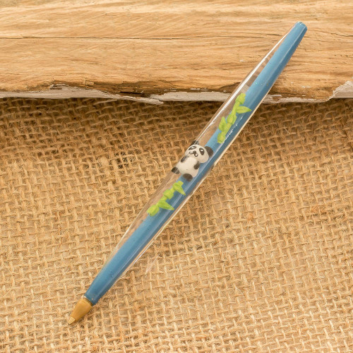 Panda-Themed Resin Pen with Leafy Details Made in Costa Rica 'Sweet Panda'