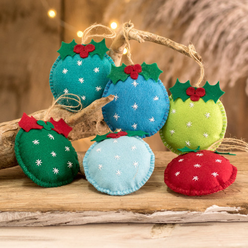 Set of 6 Handmade Felt Ornaments in Colorful Palette 'Joyous Sparks'