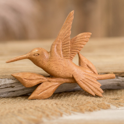 Wood Hummingbird Kitchen Magnet Carved by Hand in Costa Rica 'Resting Hummingbird'