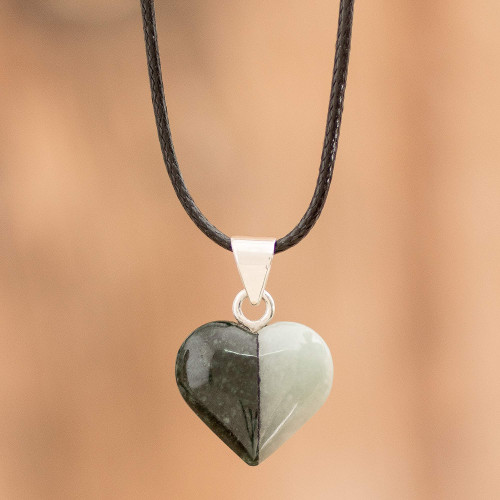 Two-Tone Jade Heart Pendant Necklace with Silver Accents 'Heart Appeal'