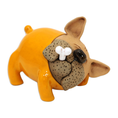 Orange Bulldog Ceramic Figurine Made and Painted by Hand 'Orange Bulldog'