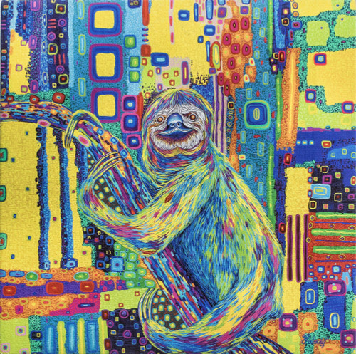 Modern Multicolored Stretched Sublimation Print of A Sloth 'Colorful Sloth'