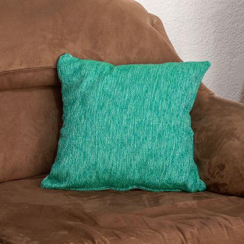 Mint and Lime Cotton Cushion Cover Handwoven in Guatemala 'Stylish Mint'
