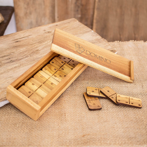 Brown Teak Wood Domino Set Hand-Carved in Costa Rica 'Moments to Share'