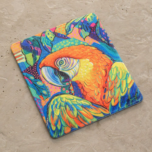 Printed Multicolor Rubber Mouse Pad with Macaw Image 'Tropical Macaw'