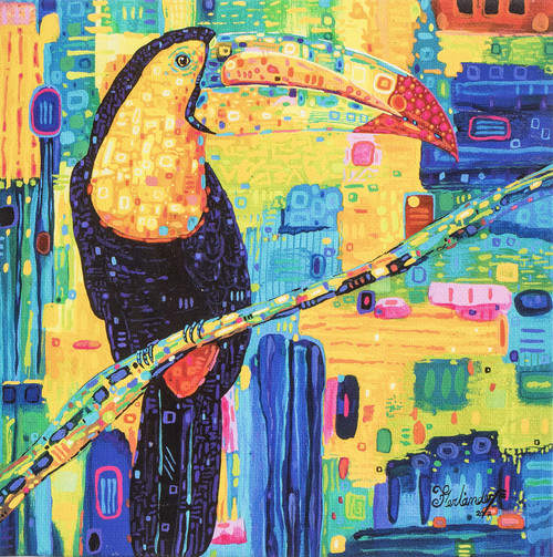 Modern Multicolored Stretched Sublimation Print of A Toucan 'Majestic Toucan'