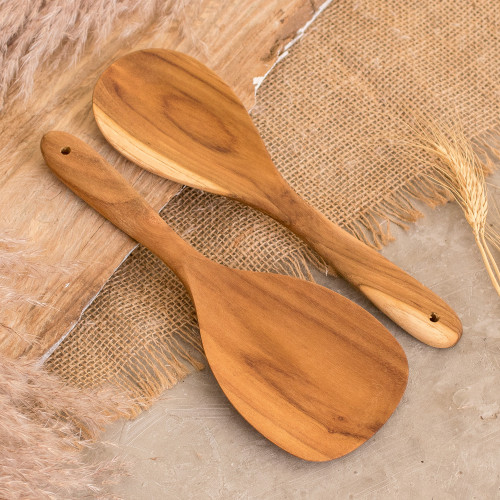 Teakwood 2-Piece Salad Serving Set Handcrafted in Costa Rica 'Family Seasoning'