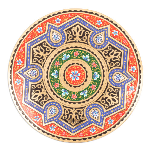 Geometric Red and Blue Brass Wall Art with Drop Motifs 'Red Paradise Drops'