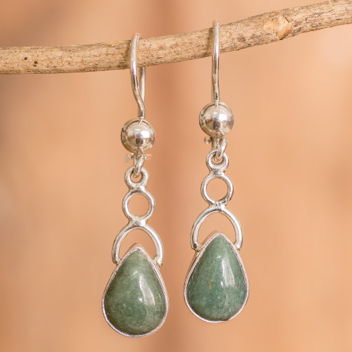 Sterling Silver Dangle Earrings with Drop-Shaped Jade Stones 'Harmony Drops' Sterling Silver Dangle Earrings with Drop-Shaped Jade Stones 'Harmony Drops'