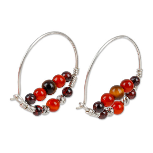 Warm-Toned Multi-Gemstone Beaded Hoop Earrings 'Fearless Alignment'