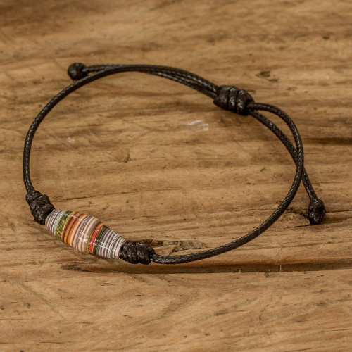 Black Recycled Paper Pendant Bracelet with Adjustable Cord 'Earth's Riches in Black'