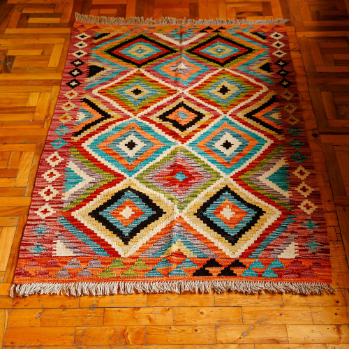 Hand-Knotted Wool Area Rug with Geometric Motifs 3x5 'Rhombus Spectacle'