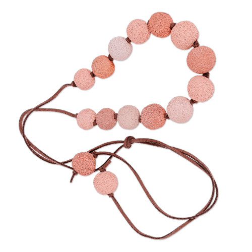 Adjustable Pink and Ivory Ceramic Beaded Necklace 'Sweetness at Sunset'