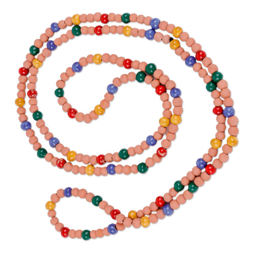 Hand-Painted Ceramic Beaded Long Necklace Large 'Current Colors'